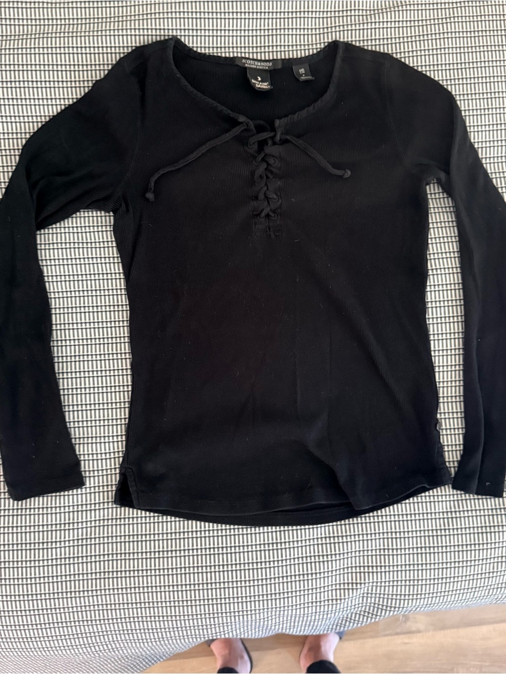 Scotch & Soda Black Lace-Up Long Sleeve Tee